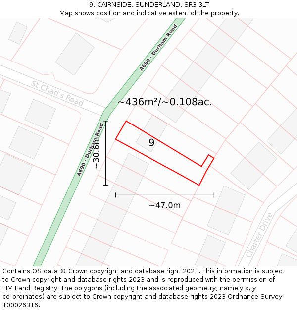 9, CAIRNSIDE, SUNDERLAND, SR3 3LT: Plot and title map