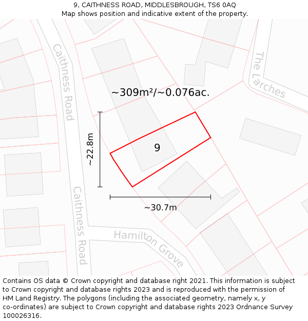 9, CAITHNESS ROAD, MIDDLESBROUGH, TS6 0AQ: Plot and title map