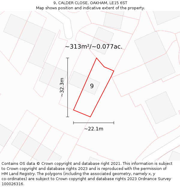 9, CALDER CLOSE, OAKHAM, LE15 6ST: Plot and title map