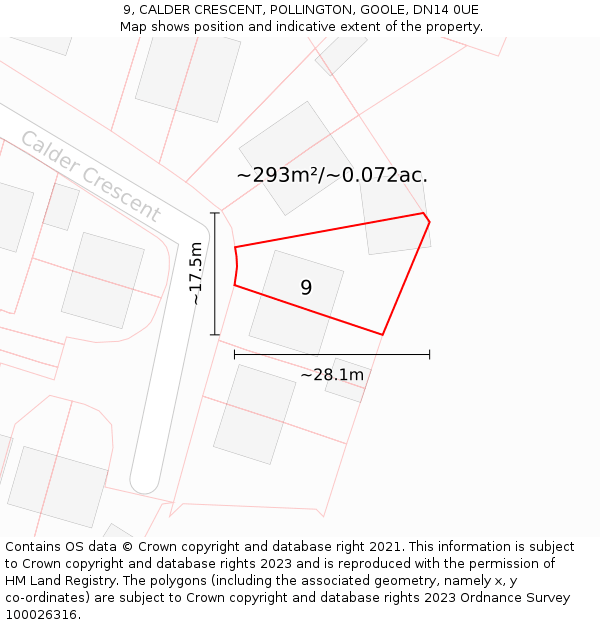 9, CALDER CRESCENT, POLLINGTON, GOOLE, DN14 0UE: Plot and title map