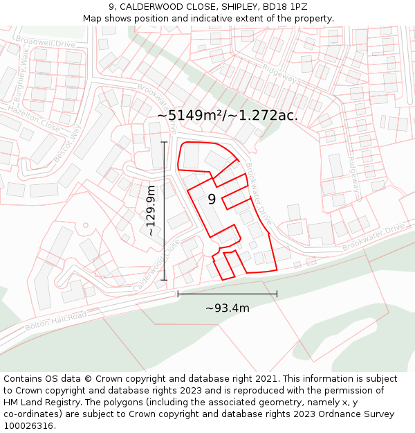 9, CALDERWOOD CLOSE, SHIPLEY, BD18 1PZ: Plot and title map