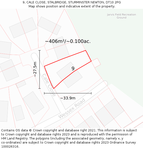 9, CALE CLOSE, STALBRIDGE, STURMINSTER NEWTON, DT10 2PG: Plot and title map