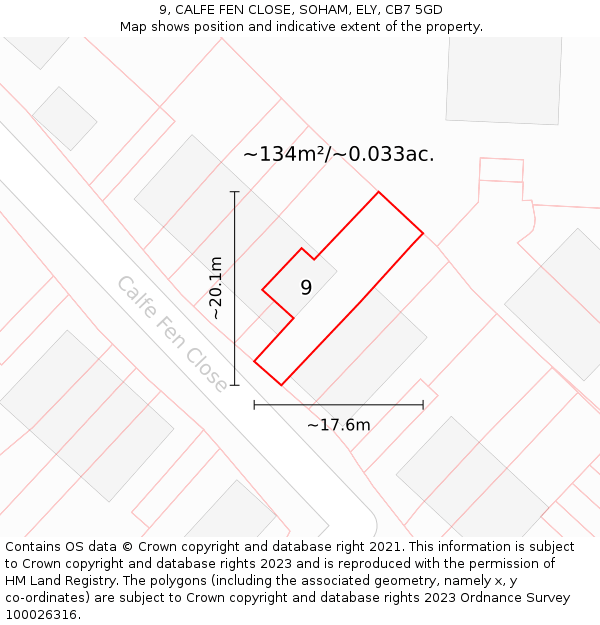 9, CALFE FEN CLOSE, SOHAM, ELY, CB7 5GD: Plot and title map