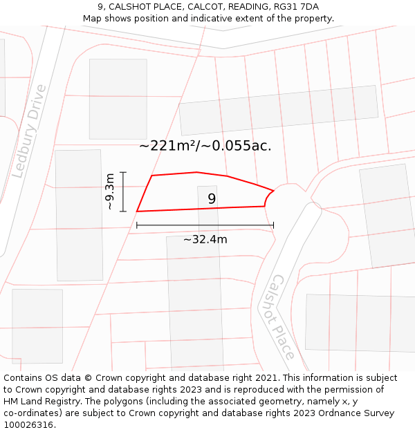9, CALSHOT PLACE, CALCOT, READING, RG31 7DA: Plot and title map