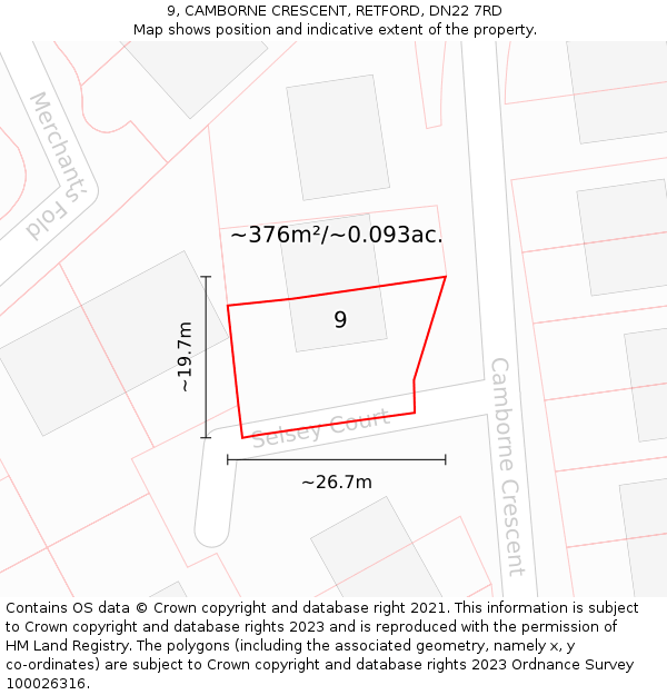 9, CAMBORNE CRESCENT, RETFORD, DN22 7RD: Plot and title map