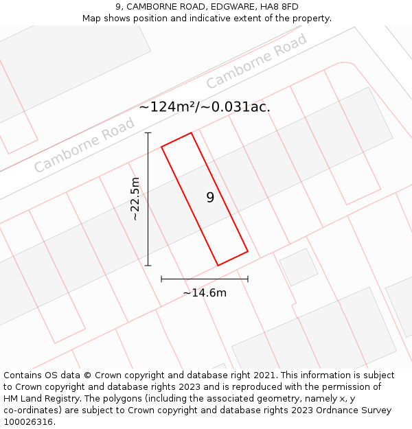 9, CAMBORNE ROAD, EDGWARE, HA8 8FD: Plot and title map