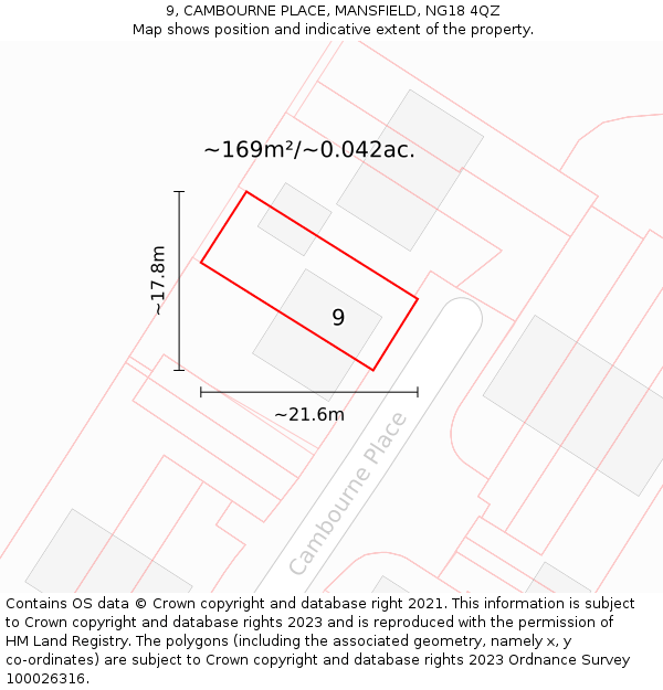 9, CAMBOURNE PLACE, MANSFIELD, NG18 4QZ: Plot and title map