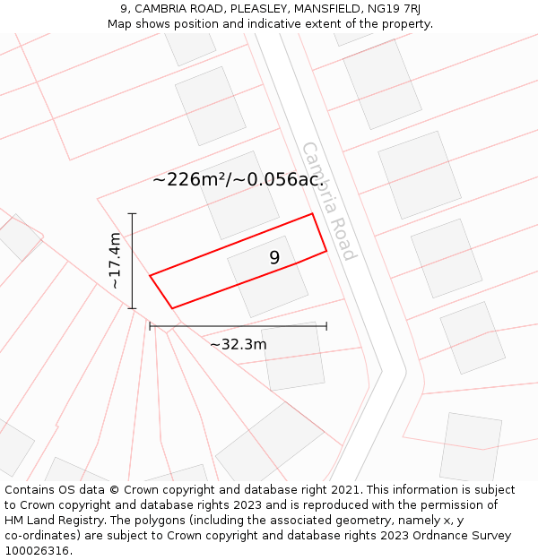 9, CAMBRIA ROAD, PLEASLEY, MANSFIELD, NG19 7RJ: Plot and title map