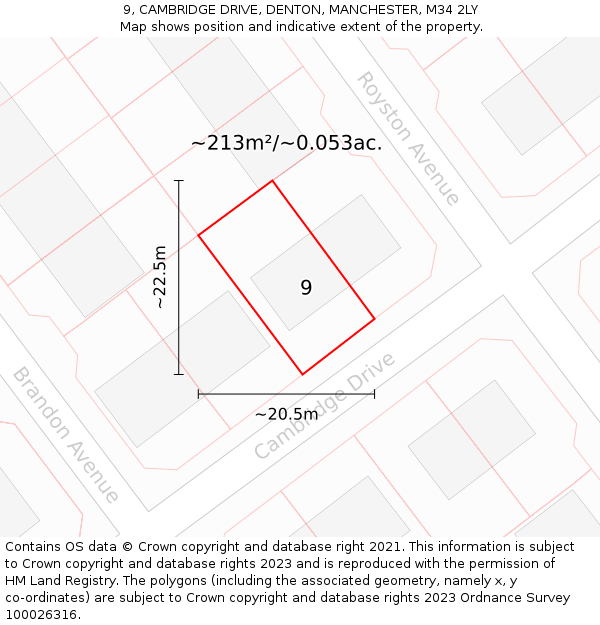 9, CAMBRIDGE DRIVE, DENTON, MANCHESTER, M34 2LY: Plot and title map