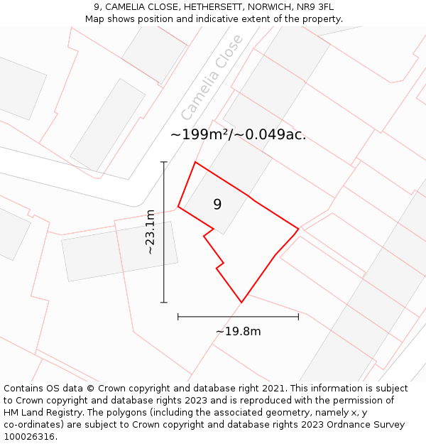 9, CAMELIA CLOSE, HETHERSETT, NORWICH, NR9 3FL: Plot and title map