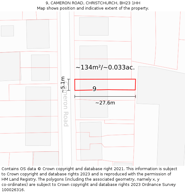 9, CAMERON ROAD, CHRISTCHURCH, BH23 1HH: Plot and title map