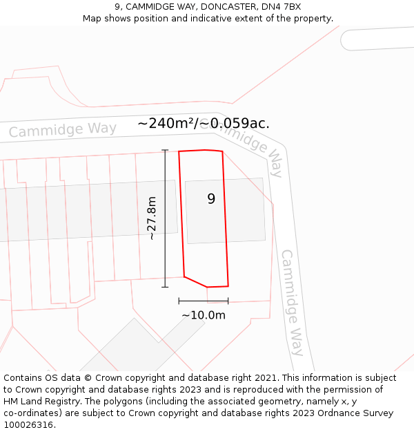 9, CAMMIDGE WAY, DONCASTER, DN4 7BX: Plot and title map