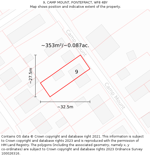 9, CAMP MOUNT, PONTEFRACT, WF8 4BY: Plot and title map
