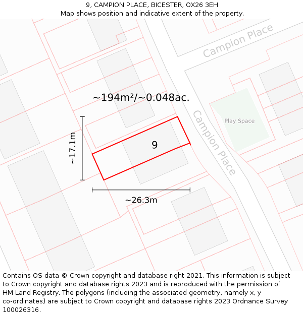 9, CAMPION PLACE, BICESTER, OX26 3EH: Plot and title map
