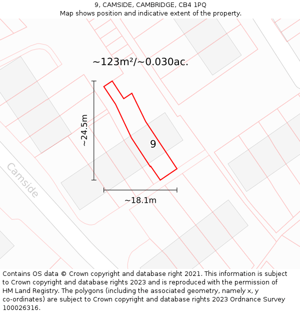 9, CAMSIDE, CAMBRIDGE, CB4 1PQ: Plot and title map