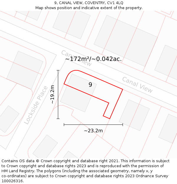 9, CANAL VIEW, COVENTRY, CV1 4LQ: Plot and title map