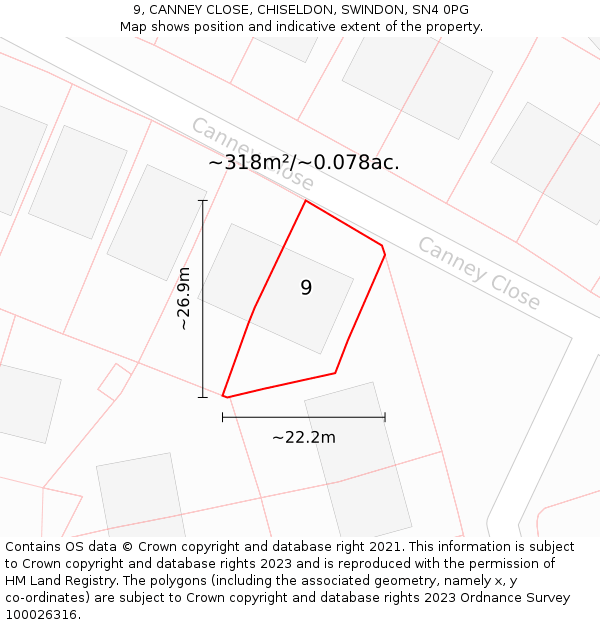 9, CANNEY CLOSE, CHISELDON, SWINDON, SN4 0PG: Plot and title map