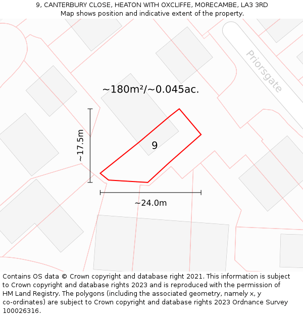9, CANTERBURY CLOSE, HEATON WITH OXCLIFFE, MORECAMBE, LA3 3RD: Plot and title map