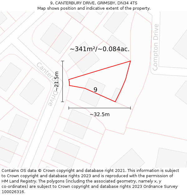 9, CANTERBURY DRIVE, GRIMSBY, DN34 4TS: Plot and title map