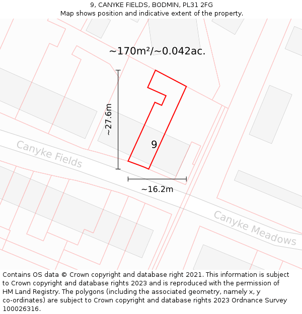 9, CANYKE FIELDS, BODMIN, PL31 2FG: Plot and title map