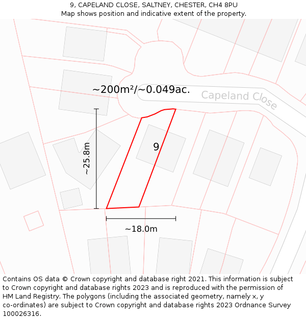 9, CAPELAND CLOSE, SALTNEY, CHESTER, CH4 8PU: Plot and title map