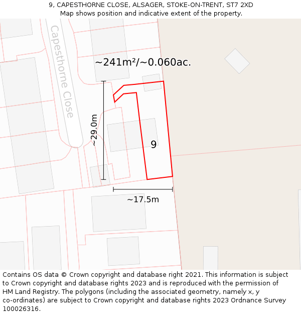 9, CAPESTHORNE CLOSE, ALSAGER, STOKE-ON-TRENT, ST7 2XD: Plot and title map