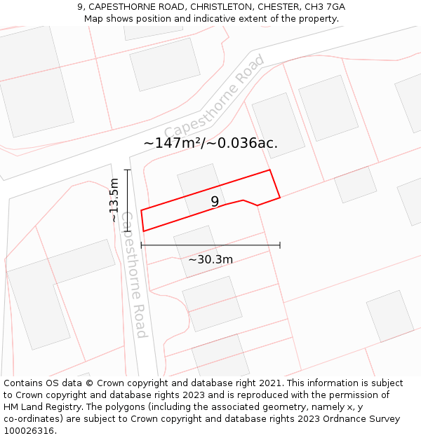 9, CAPESTHORNE ROAD, CHRISTLETON, CHESTER, CH3 7GA: Plot and title map
