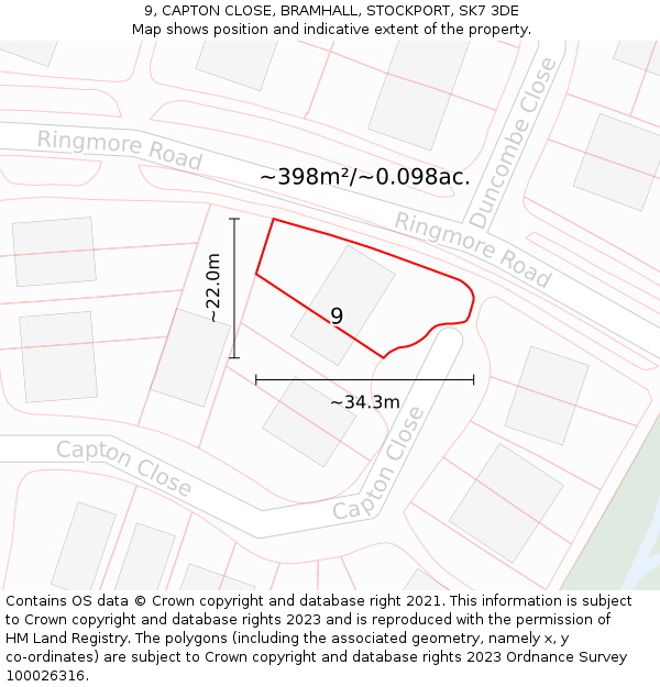 9, CAPTON CLOSE, BRAMHALL, STOCKPORT, SK7 3DE: Plot and title map