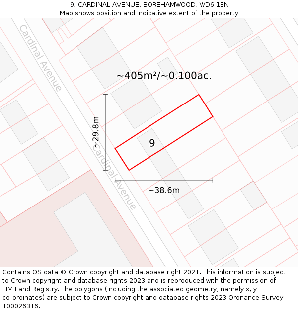 9, CARDINAL AVENUE, BOREHAMWOOD, WD6 1EN: Plot and title map