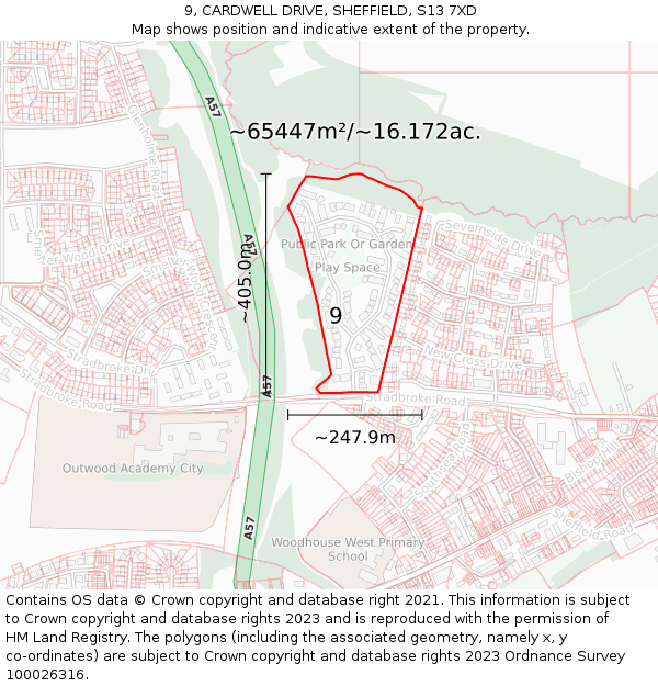 9, CARDWELL DRIVE, SHEFFIELD, S13 7XD: Plot and title map