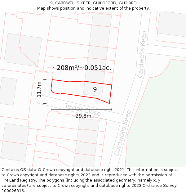 9, CARDWELLS KEEP, GUILDFORD, GU2 9PD: Plot and title map