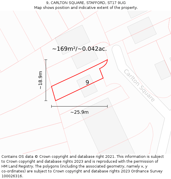 9, CARLTON SQUARE, STAFFORD, ST17 9UG: Plot and title map