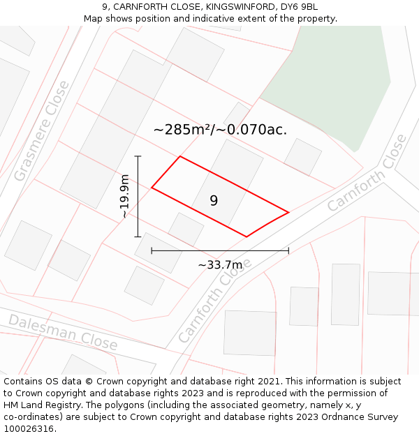 9, CARNFORTH CLOSE, KINGSWINFORD, DY6 9BL: Plot and title map