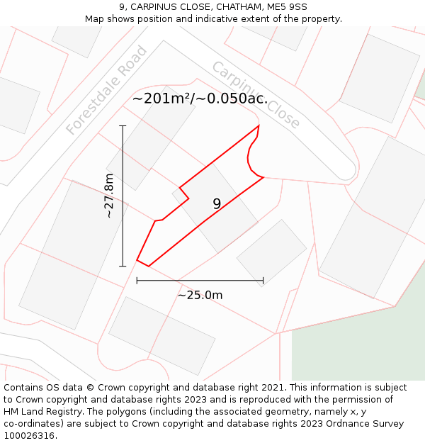 9, CARPINUS CLOSE, CHATHAM, ME5 9SS: Plot and title map
