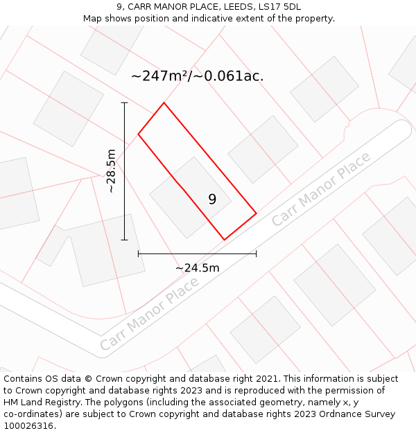 9, CARR MANOR PLACE, LEEDS, LS17 5DL: Plot and title map