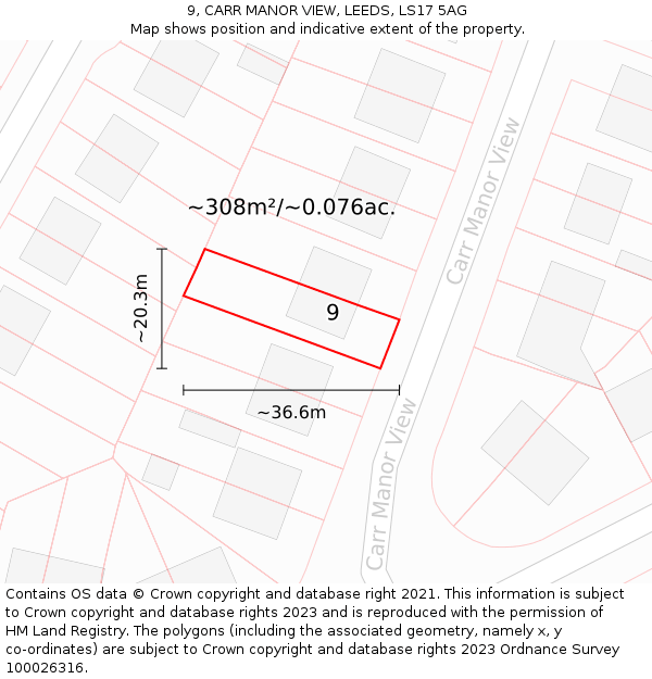 9, CARR MANOR VIEW, LEEDS, LS17 5AG: Plot and title map