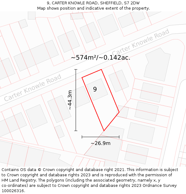 9, CARTER KNOWLE ROAD, SHEFFIELD, S7 2DW: Plot and title map