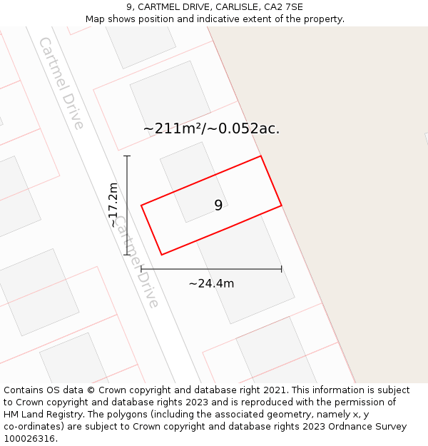 9, CARTMEL DRIVE, CARLISLE, CA2 7SE: Plot and title map