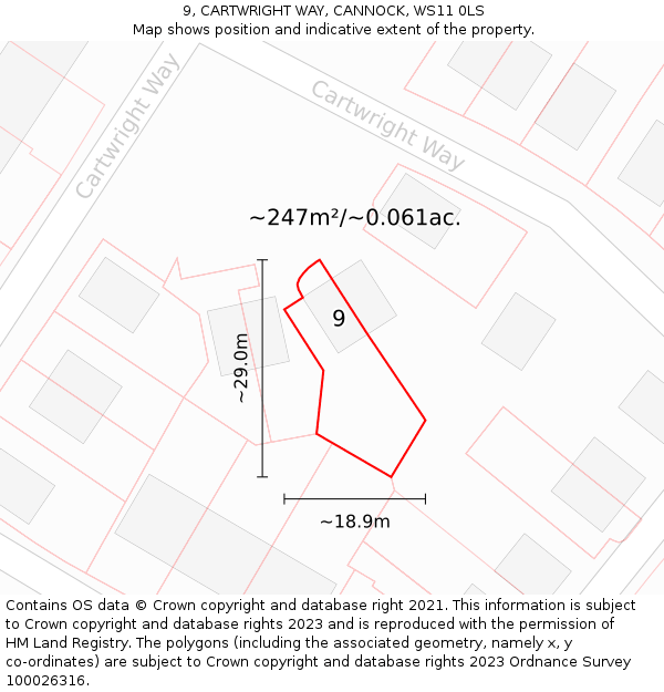 9, CARTWRIGHT WAY, CANNOCK, WS11 0LS: Plot and title map