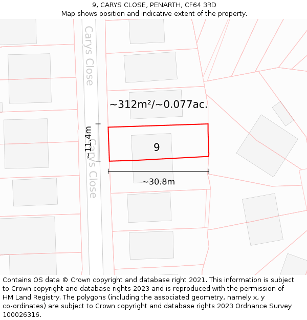 9, CARYS CLOSE, PENARTH, CF64 3RD: Plot and title map