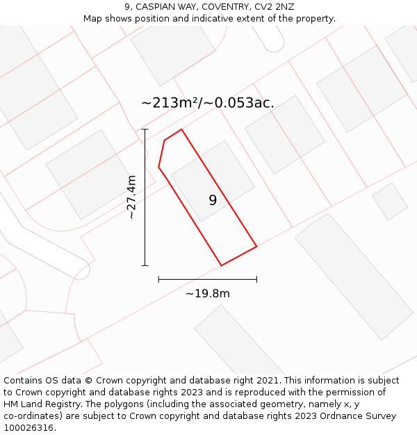 9, CASPIAN WAY, COVENTRY, CV2 2NZ: Plot and title map