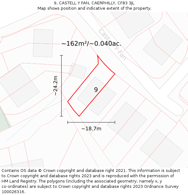9, CASTELL Y FAN, CAERPHILLY, CF83 3JL: Plot and title map