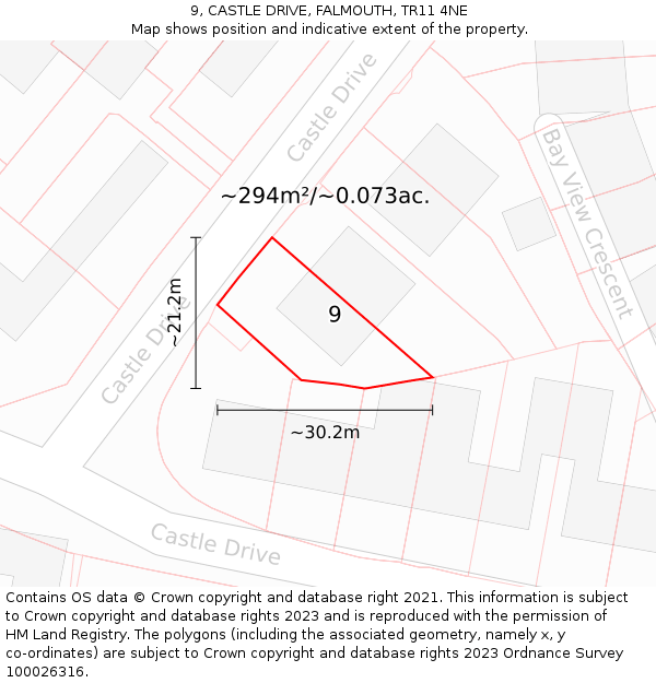 9, CASTLE DRIVE, FALMOUTH, TR11 4NE: Plot and title map