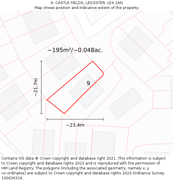 9, CASTLE FIELDS, LEICESTER, LE4 1AN: Plot and title map
