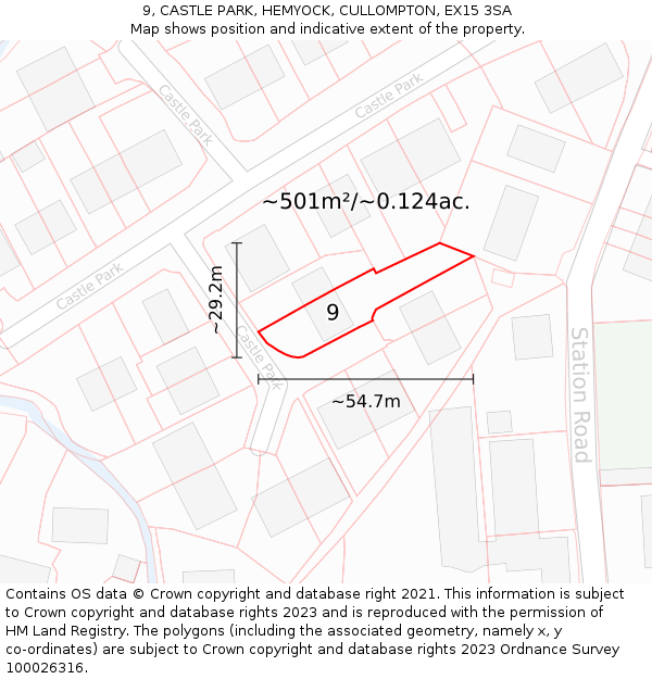 9, CASTLE PARK, HEMYOCK, CULLOMPTON, EX15 3SA: Plot and title map