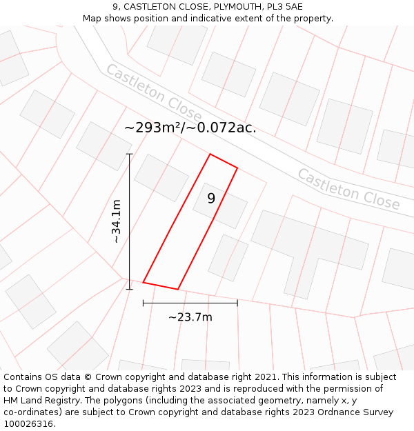 9, CASTLETON CLOSE, PLYMOUTH, PL3 5AE: Plot and title map