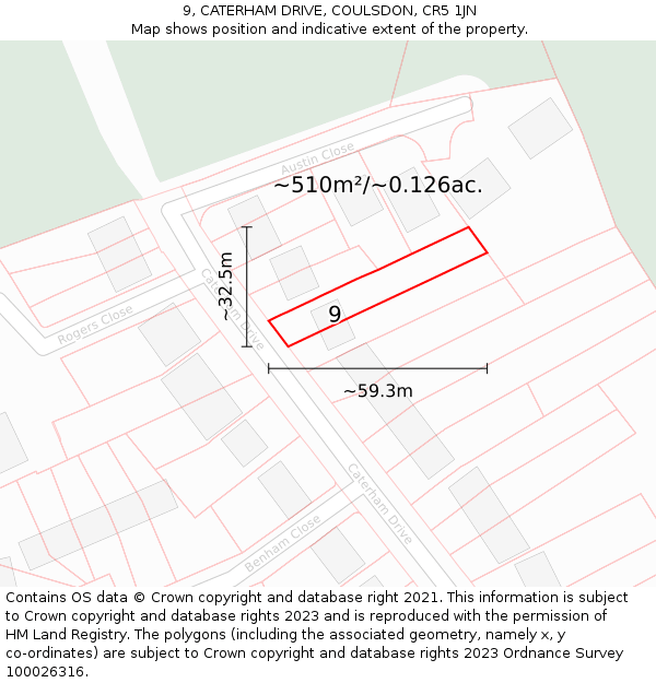 9, CATERHAM DRIVE, COULSDON, CR5 1JN: Plot and title map