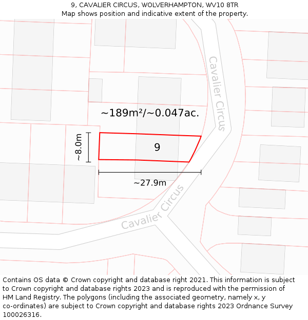 9, CAVALIER CIRCUS, WOLVERHAMPTON, WV10 8TR: Plot and title map