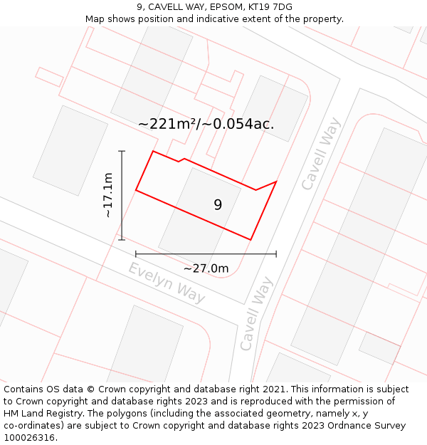 9, CAVELL WAY, EPSOM, KT19 7DG: Plot and title map