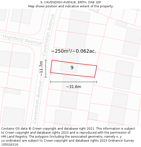 9, CAVENDISH AVENUE, ERITH, DA8 1EP: Plot and title map